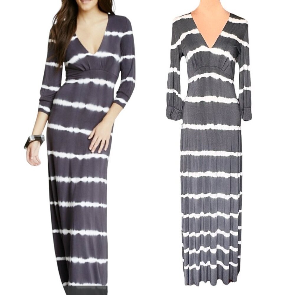 NWT Hodges Boho Babydoll Maxi Dress Sz L Gray White Festival Hippie Y2K